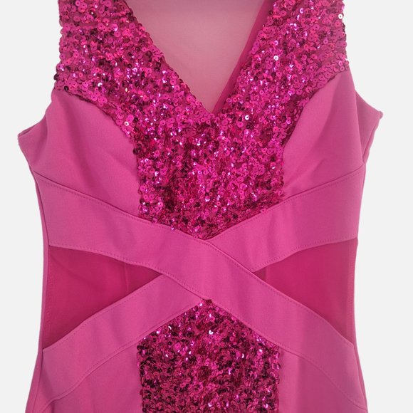 Poof Apparel Mesh Sequenced Hot Pink Bodycon Dress - Large, runs small - Picture 2 of 11
